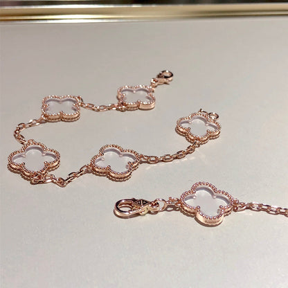 [Moco jewelrys]CLOVER 5 MOTIF ROCK CRYSTAL BRACELET