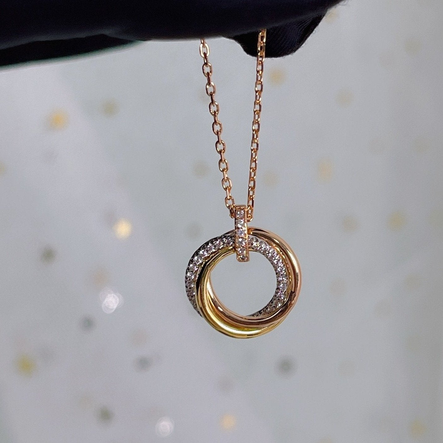 [moco jewelrys]TRINITY NECKLACE SILVER GOLD PINK GOLD DIAMONDS
