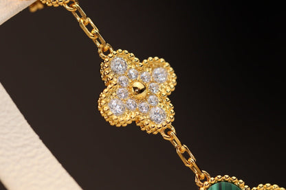 [moco jewelrys]CLOVER EARRINGS GOLD MALACHITE DIAMOND 3 MOTIF