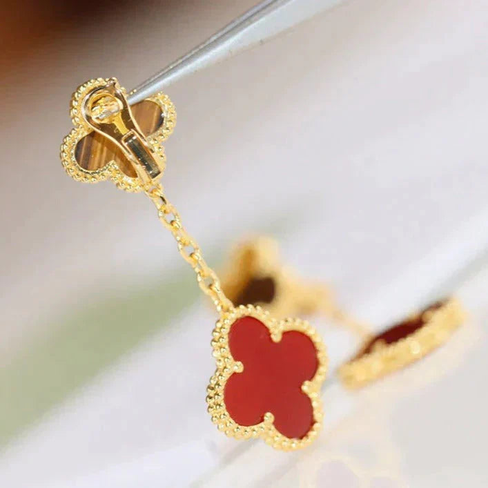 [moco jewelrys]CLOVER  2 MOTIF  TIGER EYE CARNELIAN EARRINGS