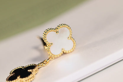 [moco jewelrys]CLOVER EARRINGS GOLD ONYX MOP 3 MOTIF