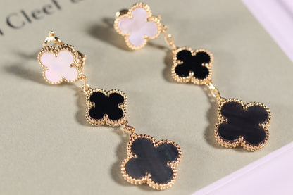 [moco jewelrys]CLOVER EARRINGS GOLD ONYX MOP 3 MOTIF