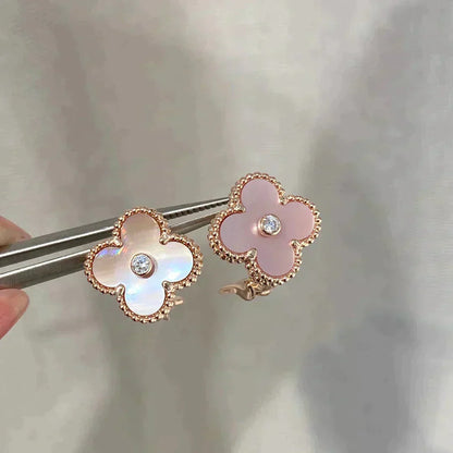 [moco jewelrys]CLOVER MEDIUM 1 MOTIFS  PINK MOP DIAMOND EARRINGS