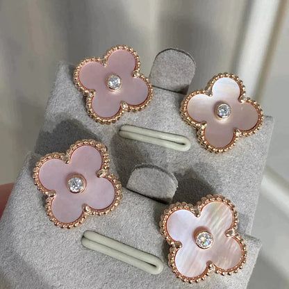 [moco jewelrys]CLOVER MEDIUM 1 MOTIFS  PINK MOP DIAMOND EARRINGS