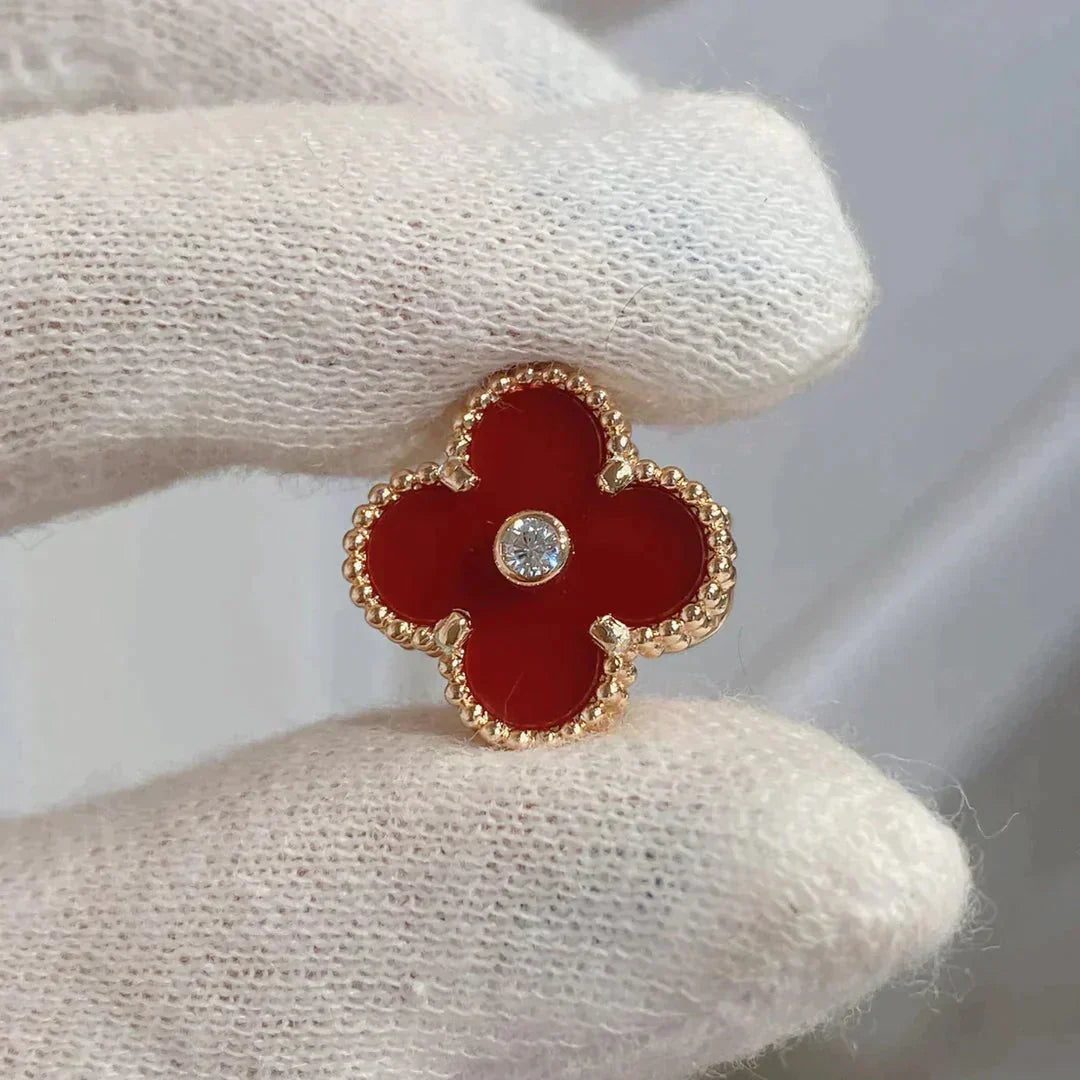 [moco jewelrys]CLOVER MEDIUM 1 MOTIFS CARNELIAN  DIAMOND earrings