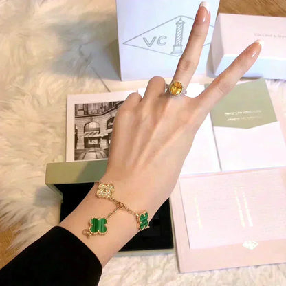 [Moco jewelrys] CLOVER 5 MOTIF MALACHITE BRACELET COLLECTION