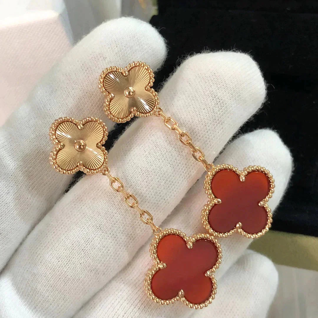 [moco jewelrys]CLOVER 2 MOTIF  LASER CARNELIAN EARRINGS
