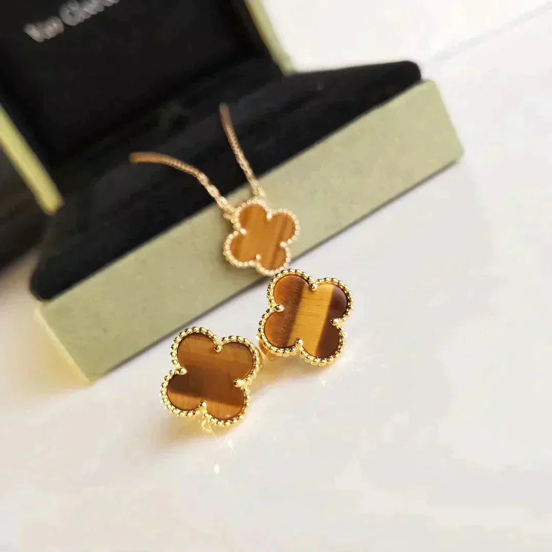 [moco jewelrys]CLOVER MEDIUM 1 MOTIFS TIGER EYE EARRINGS