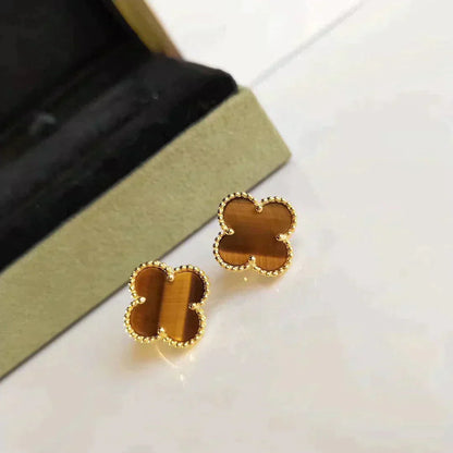 [moco jewelrys]CLOVER MEDIUM 1 MOTIFS TIGER EYE EARRINGS