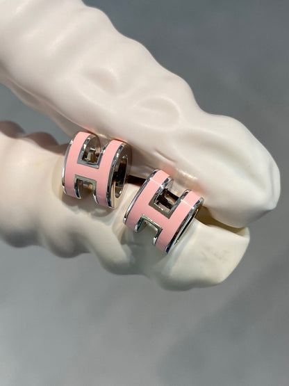 [moco jewelrys]MINI POP H SILVER EARRINGS PINK