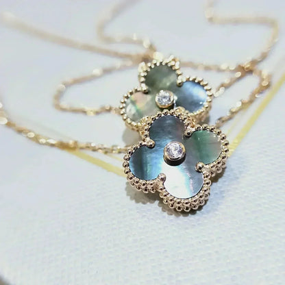 [moco jewelrys]CLOVER 15MM DIAMOND AND MOTHER-OF-GREY NECKLACE