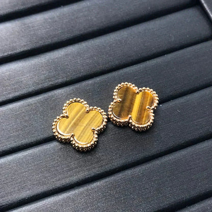 [moco jewelrys]CLOVER MEDIUM 1 MOTIFS TIGER EYE EARRINGS
