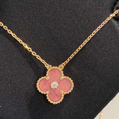 [moco jewelrys]CLOVER 15MM DIAMOND RHODONITE NECKLACE