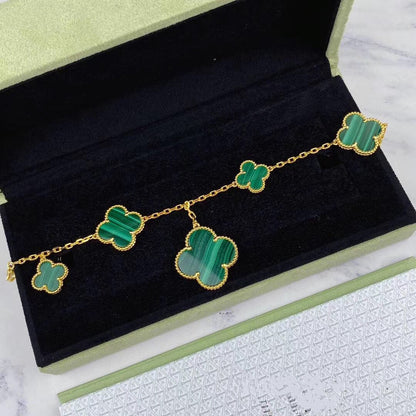 [moco jewelrys]MAGIC CLOVER MALACHITE GOLD BRACELET 5 MOTIFS