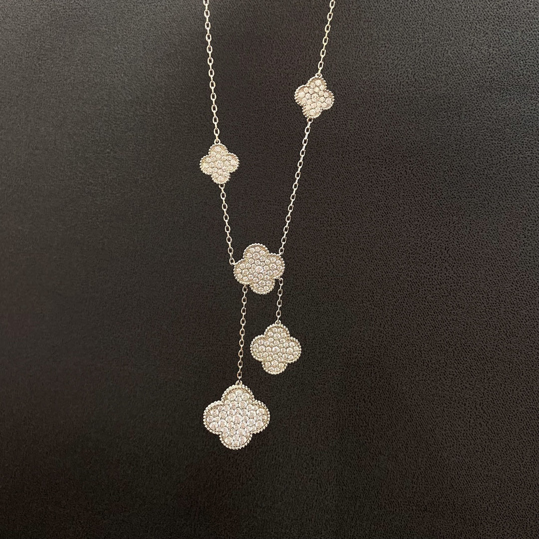 [moco jewelrys]CLOVER 5 MOTIFS SILVER DIAMONDS NECKLACE