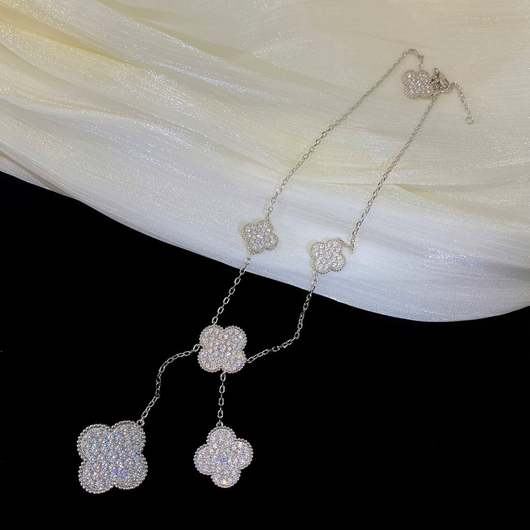 [moco jewelrys]CLOVER 5 MOTIFS SILVER DIAMONDS NECKLACE