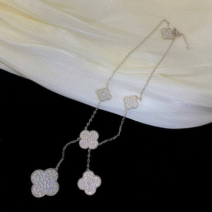[moco jewelrys]CLOVER 5 MOTIFS SILVER DIAMONDS NECKLACE