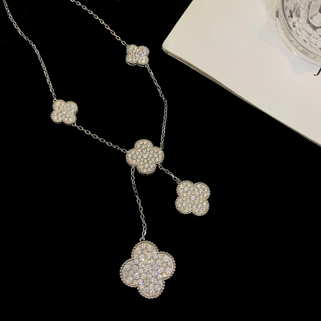 [moco jewelrys]CLOVER 5 MOTIFS SILVER DIAMONDS NECKLACE