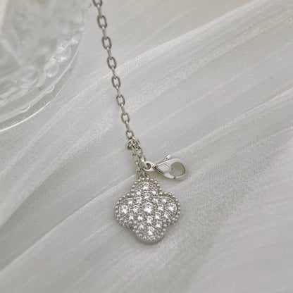 [moco jewelrys]CLOVER 5 MOTIFS SILVER DIAMONDS NECKLACE