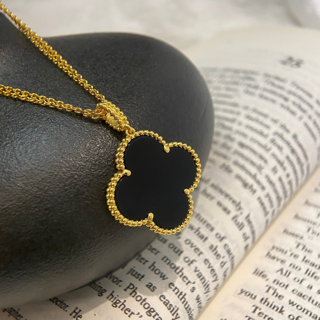 [moco jewelrys]CLOVER 25MM NECKLACE GOLD ONYX