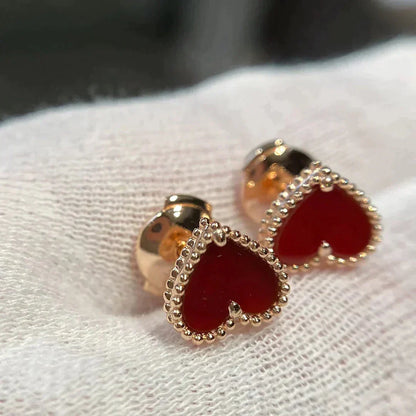 [moco jewelrys]HEART CARNELIAN STUD EARRINGS