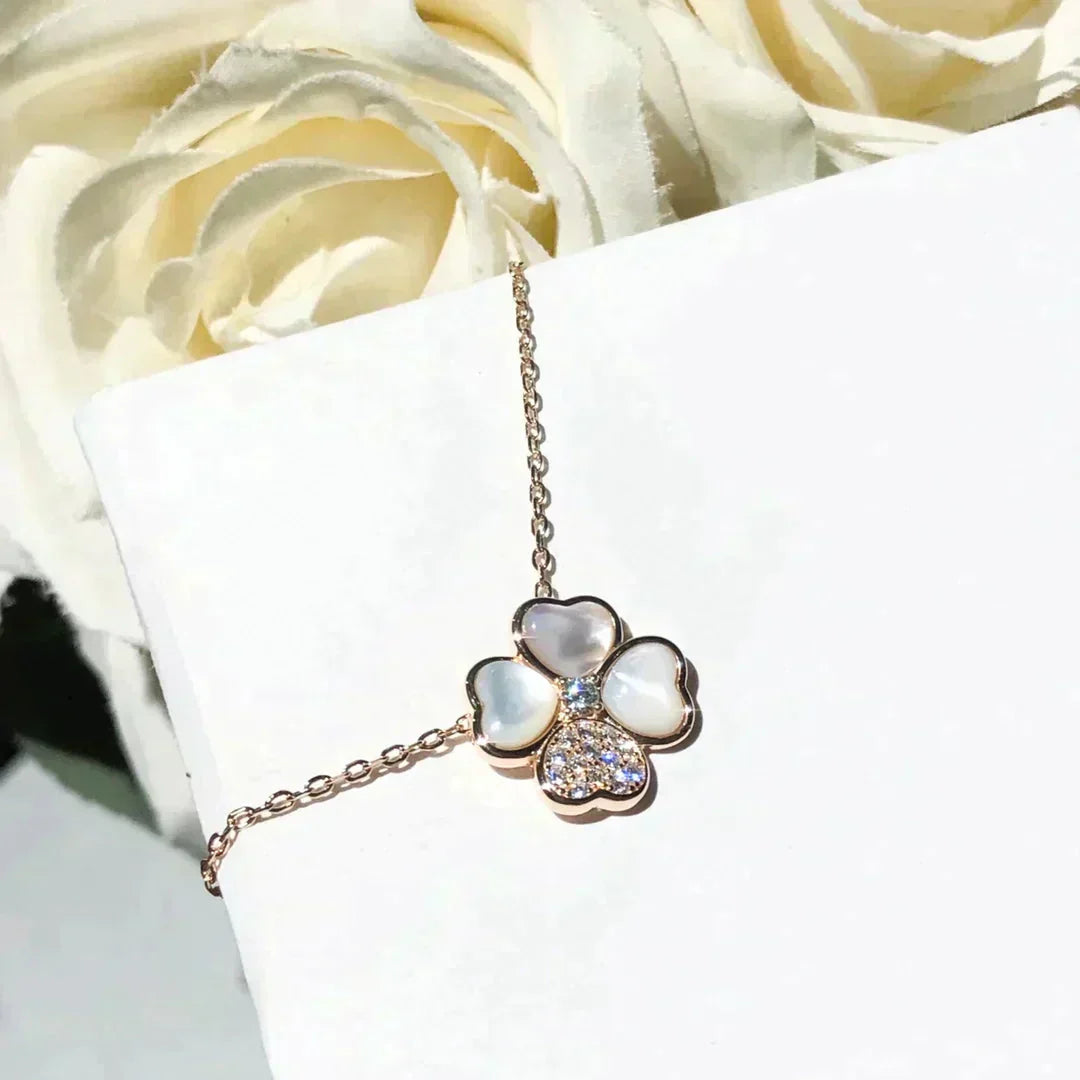 [moco jewelrys]CLOVER MOP DIAMOND ROSE GOLD NECKLACE