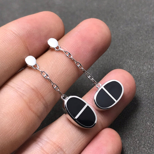 [moco jewelrys]CHAINE VERSO BLACK CERAMIC SILVER EARRINGS