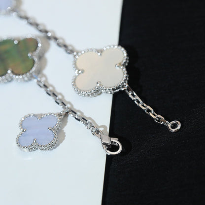 [moco jewelrys]CLOVER BRACELET 5 MOTIFS MOP CHALCEDONY SILVER