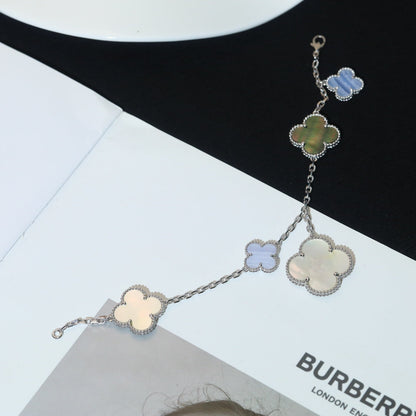 [moco jewelrys]CLOVER BRACELET 5 MOTIFS MOP CHALCEDONY SILVER