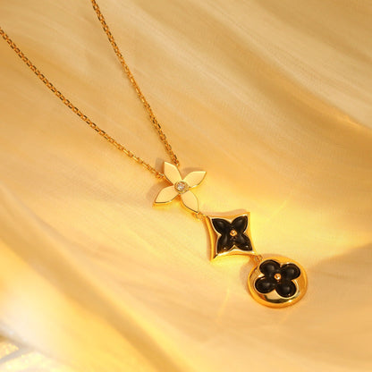 [moco jewelrys]STAR AND SUN ONYX PINK GOLD NECKLACE