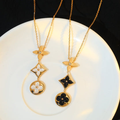 [moco jewelrys]STAR AND SUN ONYX PINK GOLD NECKLACE