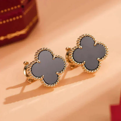 [moco jewelrys]CLOVER MEDIUM 1 MOTIFS  ONYX STUD EARRINGS