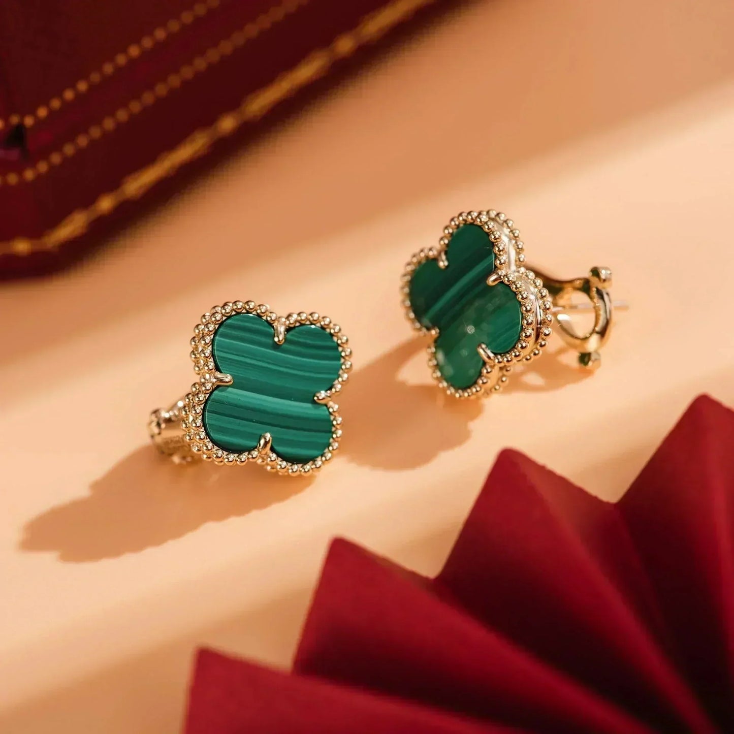 [moco jewelrys]CLOVER MEDIUM 1 MOTIFS MALACHITE  EARRINGS
