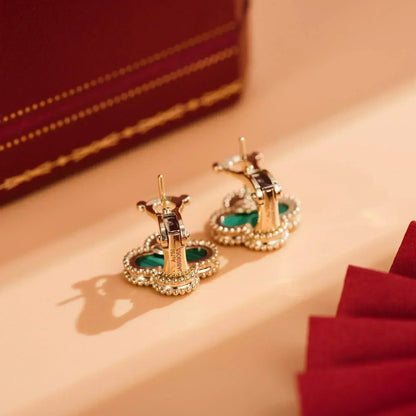 [moco jewelrys]CLOVER MEDIUM 1 MOTIFS MALACHITE  EARRINGS