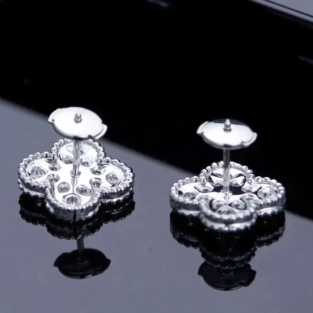 [moco jewelrys]CLOVER 1 MOTIFS DIAMOND STUD EARRINGS SILVER