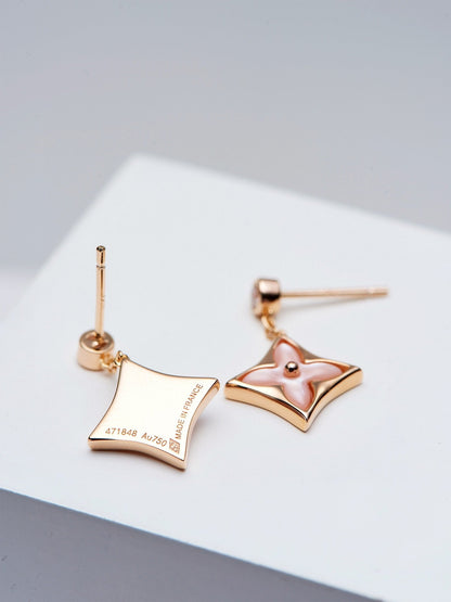[moco jewelrys]DOUBLE STAR PINK GOLD MOP DROP EARRINGS