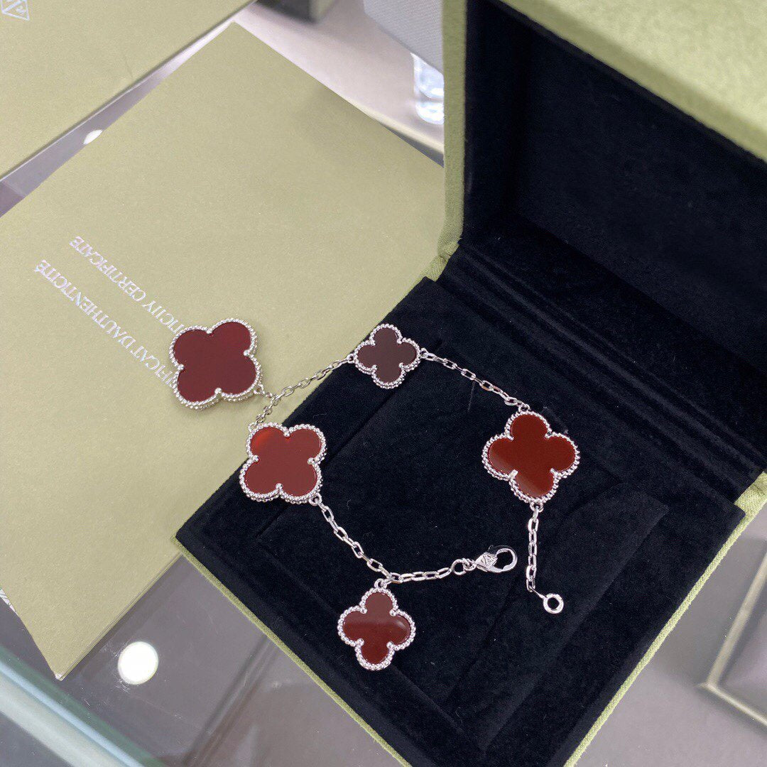 [moco jewelrys]CLOVER 5 MOTIFS SIVLER CARNELIAN BRACELET