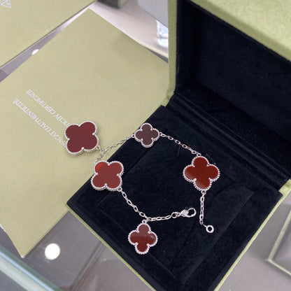 [moco jewelrys]CLOVER 5 MOTIFS SIVLER CARNELIAN BRACELET