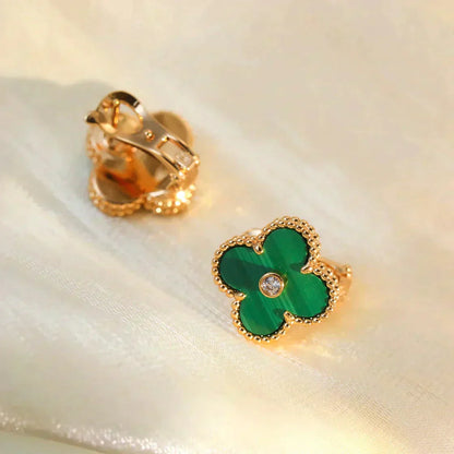 [moco jewelrys]CLOVER MEDIUM 1 MOTIFS MALACHITE DIAMOND EARRINGS