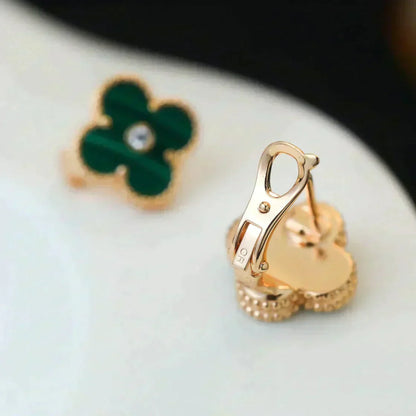 [moco jewelrys]CLOVER MEDIUM 1 MOTIFS MALACHITE DIAMOND EARRINGS