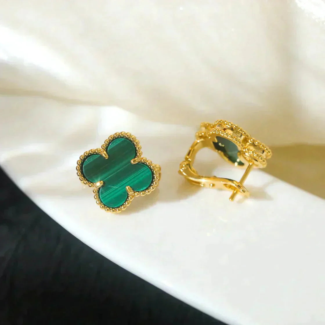 [moco jewelrys]CLOVER MEDIUM 1 MOTIFS MALACHITE  EARRINGS