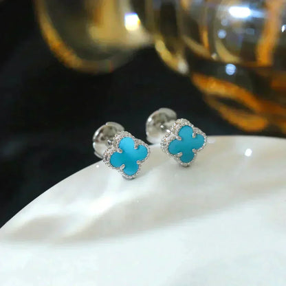 [moco jewelrys]CLOVER MINI 9.5MM ONYX STUD EARRINGS SILVER