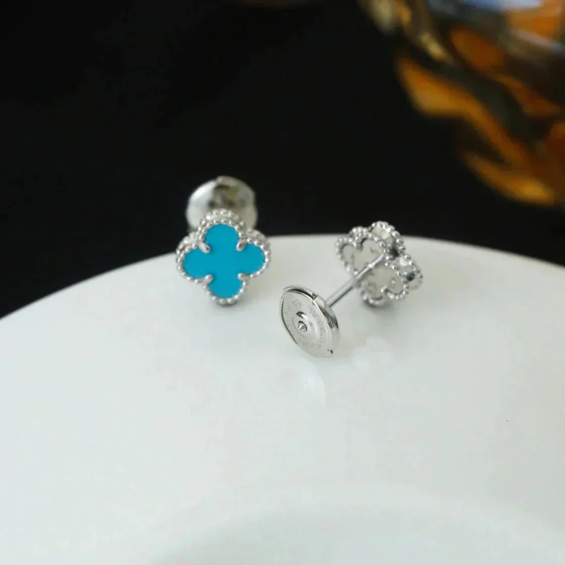 [moco jewelrys]CLOVER MINI 9.5MM ONYX STUD EARRINGS SILVER