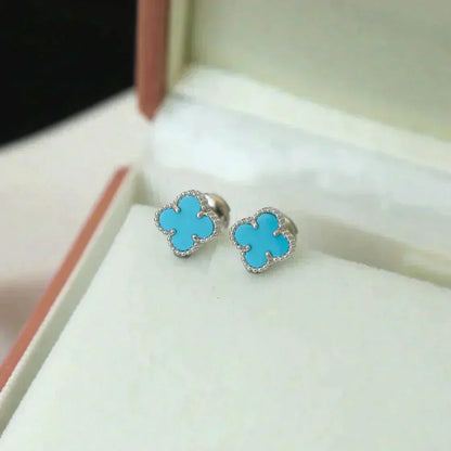 [moco jewelrys]CLOVER MINI 9.5MM ONYX STUD EARRINGS SILVER
