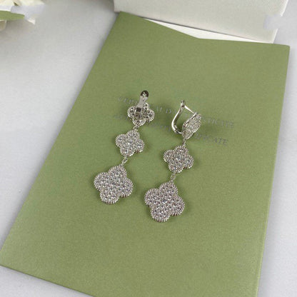 [moco jewelrys]CLOVER 3 MOTIF DIAMOND SILVER DROP EARRINGS