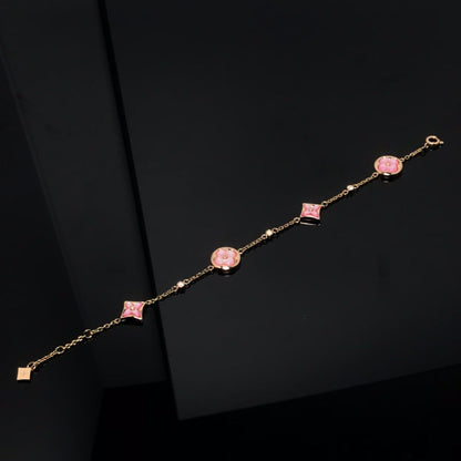 [moco jewelrys]STAR AND SUN 4 MOTIF PINK MOP PINK GOLD BRACELET
