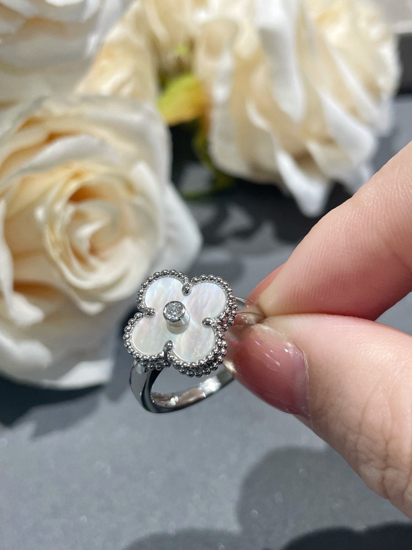 [moco jewelrys]CLOVER SILVER MOP DIAMOND RING