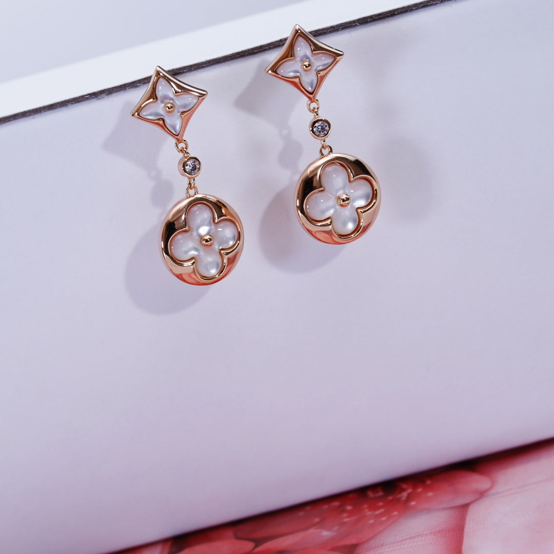 [moco jewelrys]STAR AND SUN PINK GOLD MOP DROP EARRINGS