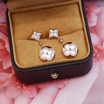 [moco jewelrys]STAR AND SUN PINK GOLD MOP DROP EARRINGS