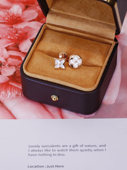 [moco jewelrys]STAR AND SUN PINK GOLD MOP STUD EARRINGS